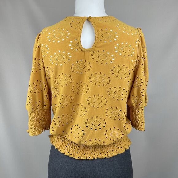 Lark and Grey Eyelet Blouse/Top Women's XL Yellow Cottage Fairy Modern Boho - Picture 3 of 13